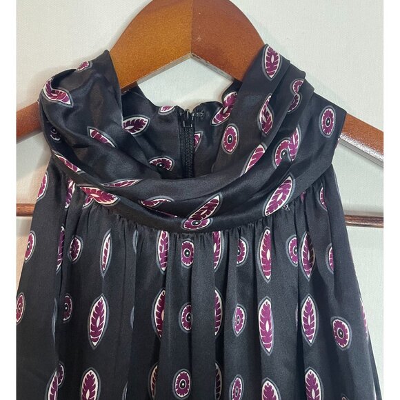 Vintage Sleeveless Silk Dress Black & Purple Paisley Print Halter Neck Size M - Picture 8 of 11